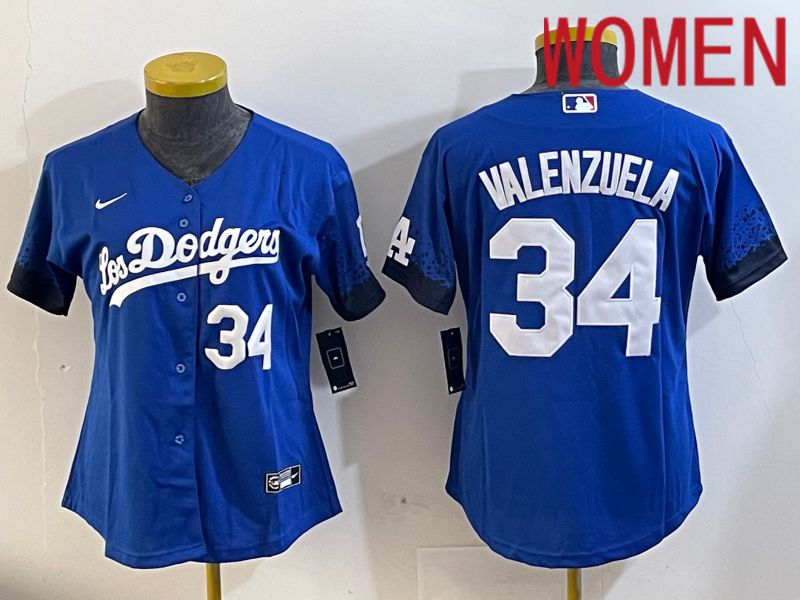 Women Los Angeles Dodgers #34 Valenzuela 2024 blue jersey 2024112014->women mlb jersey->Women Jersey